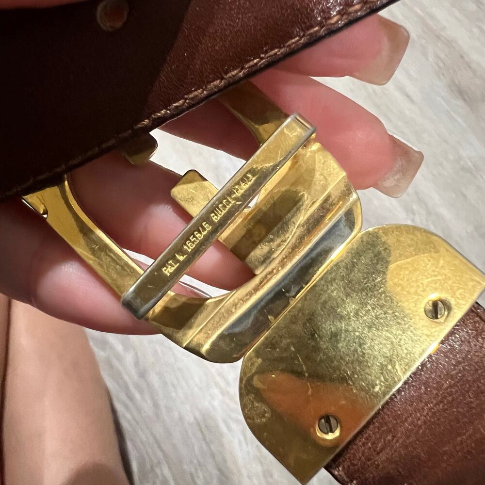 Gucci Vintage Gold Buckle Brown and Beige Reversible Belt - Picture 8 of 9